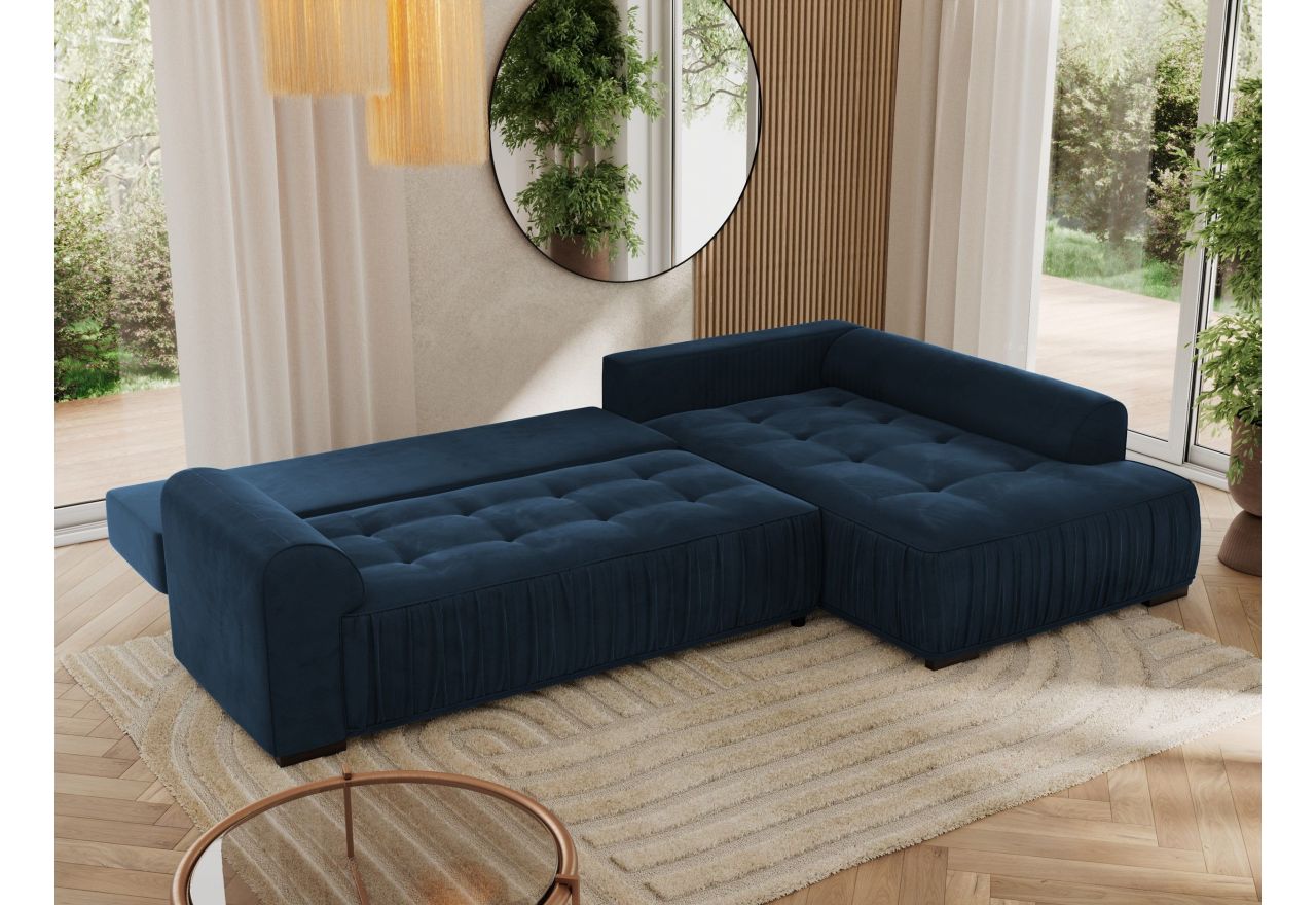 Narożnik ORTA L - strona prawa - ciemnoniebieski, welwet