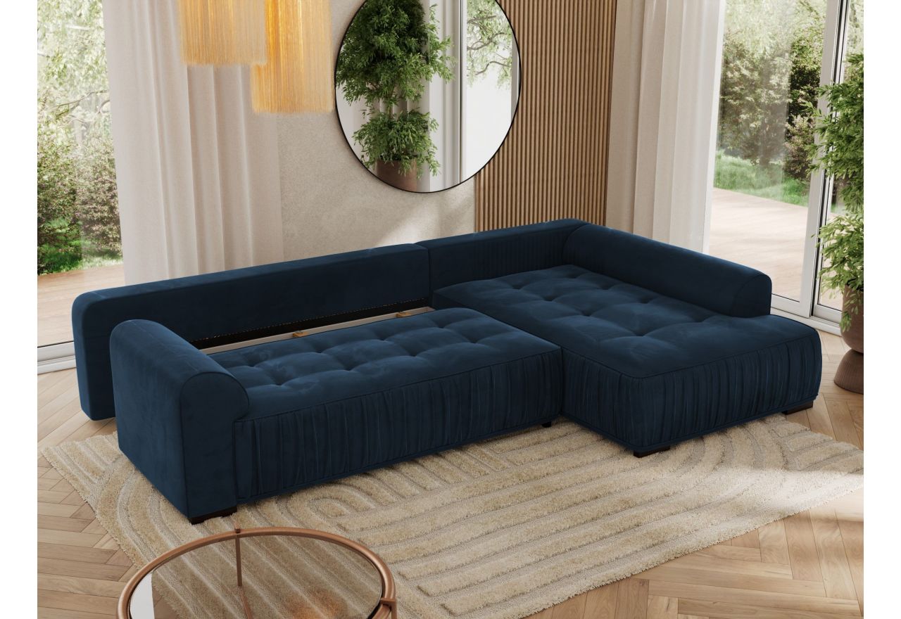 Narożnik ORTA L - strona prawa - ciemnoniebieski, welwet
