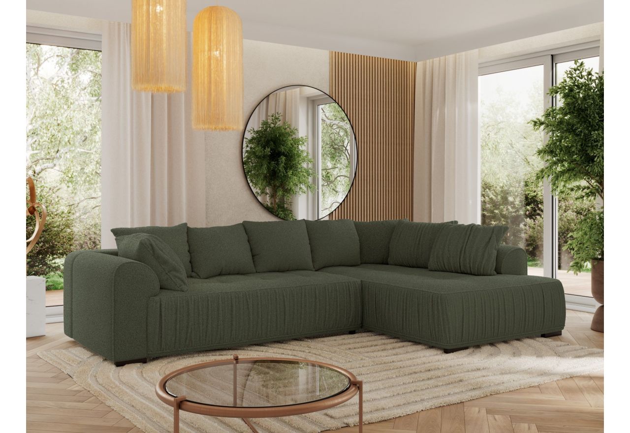 Narożnik ORTA L - strona prawa - ciemnozielony, boucle