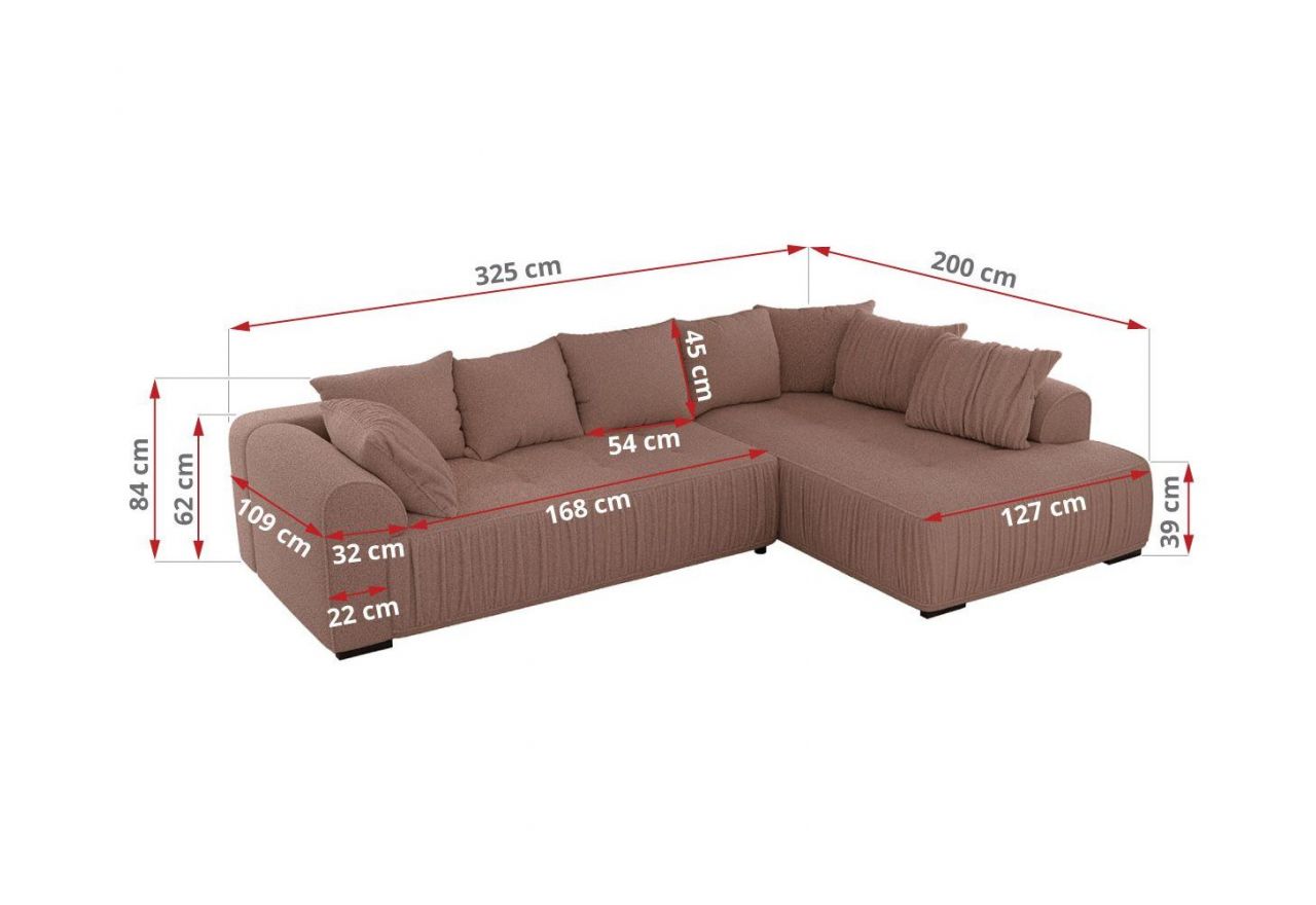 Narożnik ORTA L - strona prawa - różowy, boucle