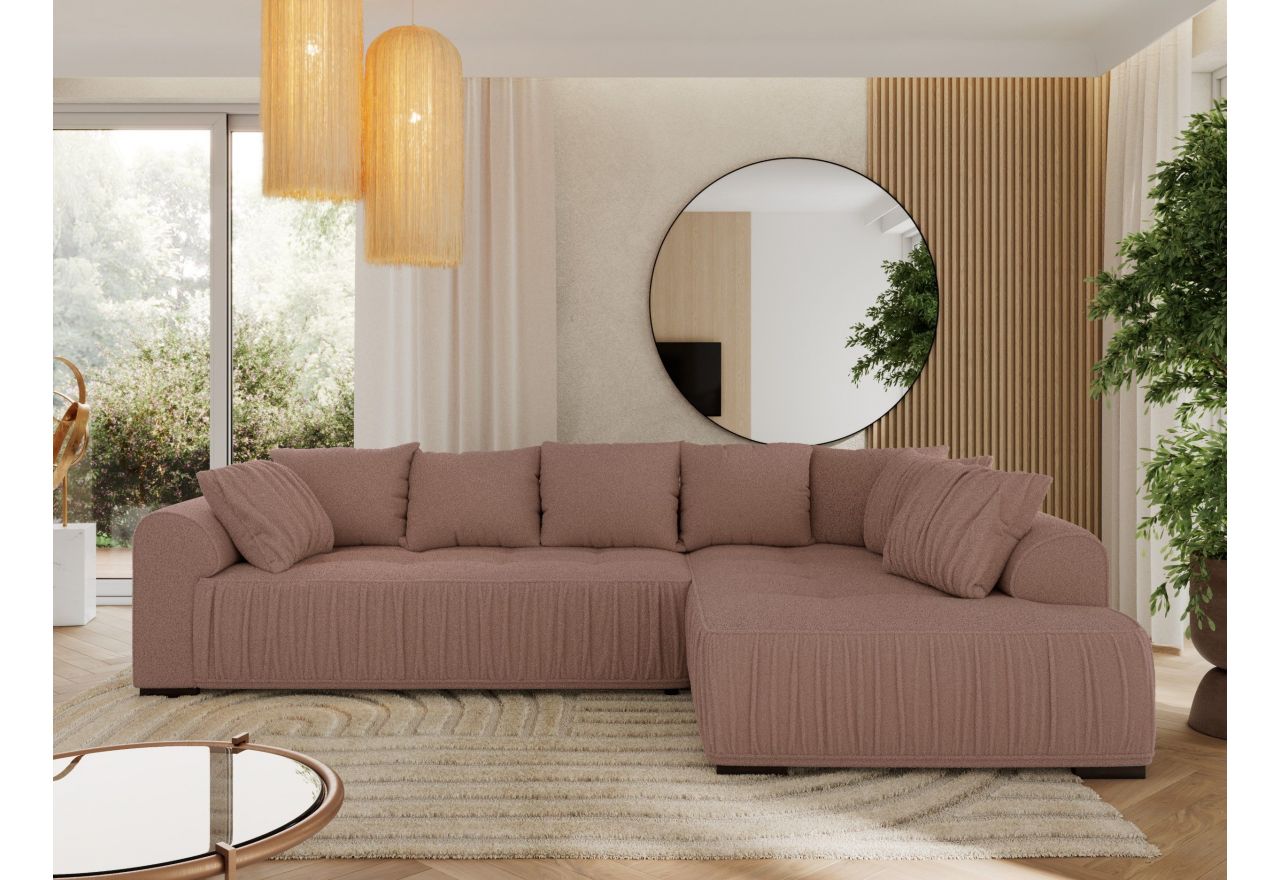 Narożnik ORTA L - strona prawa - różowy, boucle