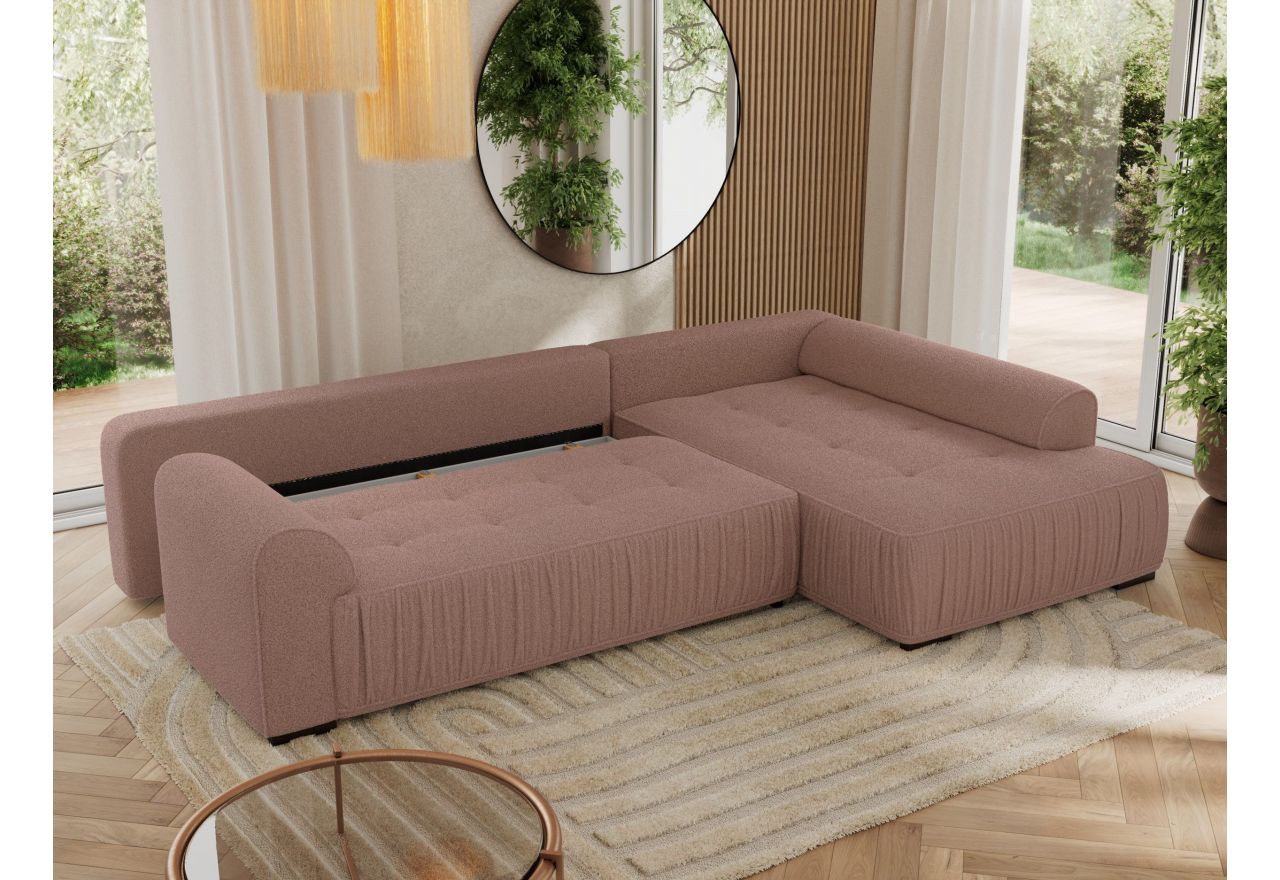 Narożnik ORTA L - strona prawa - różowy, boucle