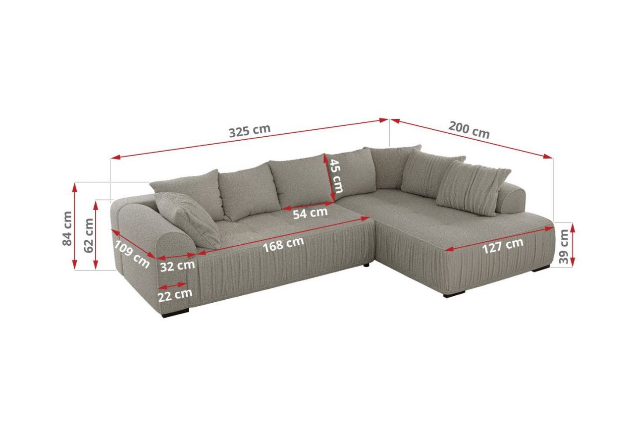 Narożnik ORTA L - strona prawa - szary, boucle