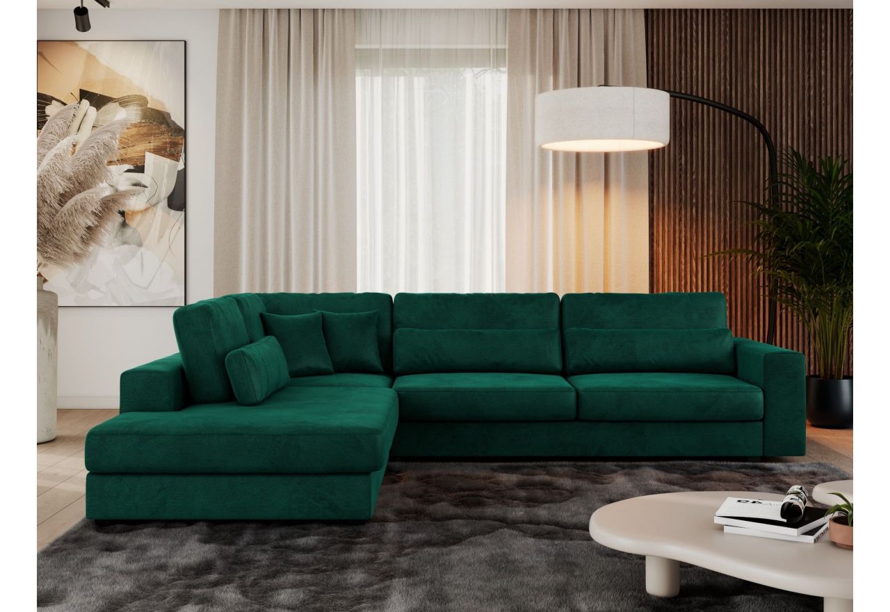 Narożnik SAVONA L - strona lewa - ciemnozielony, welwet