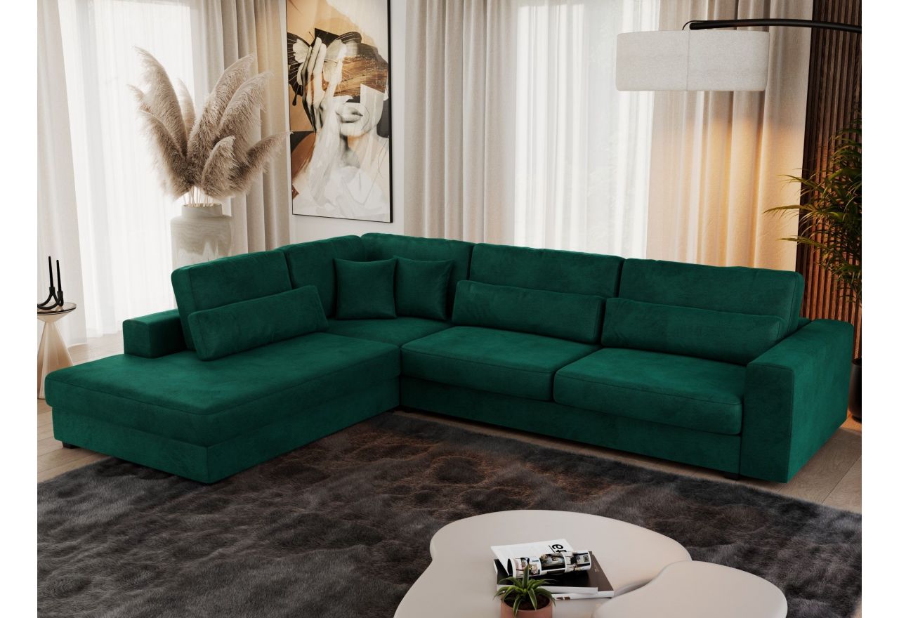 Narożnik SAVONA L - strona lewa - ciemnozielony, welwet