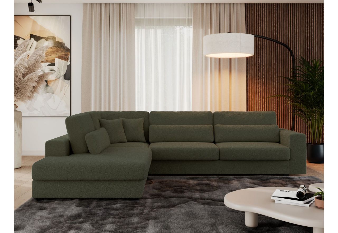 Narożnik SAVONA L - strona lewa - ciemnozielony, boucle