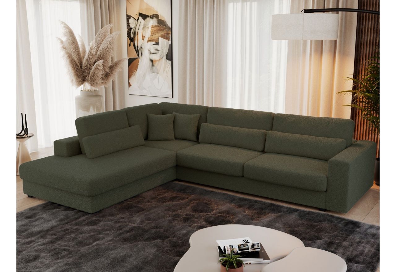 Narożnik SAVONA L - strona lewa - ciemnozielony, boucle