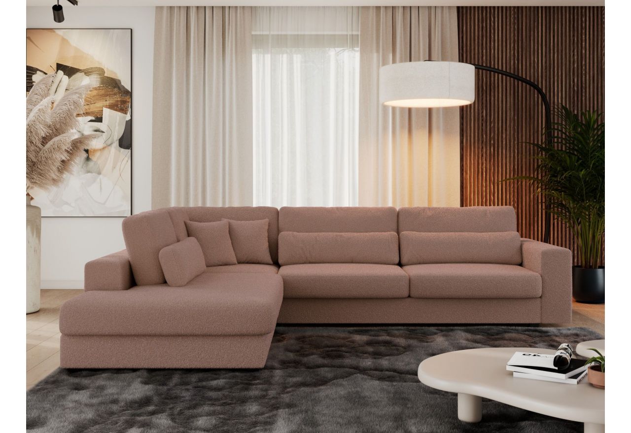 Narożnik SAVONA L - strona lewa - różowy, boucle