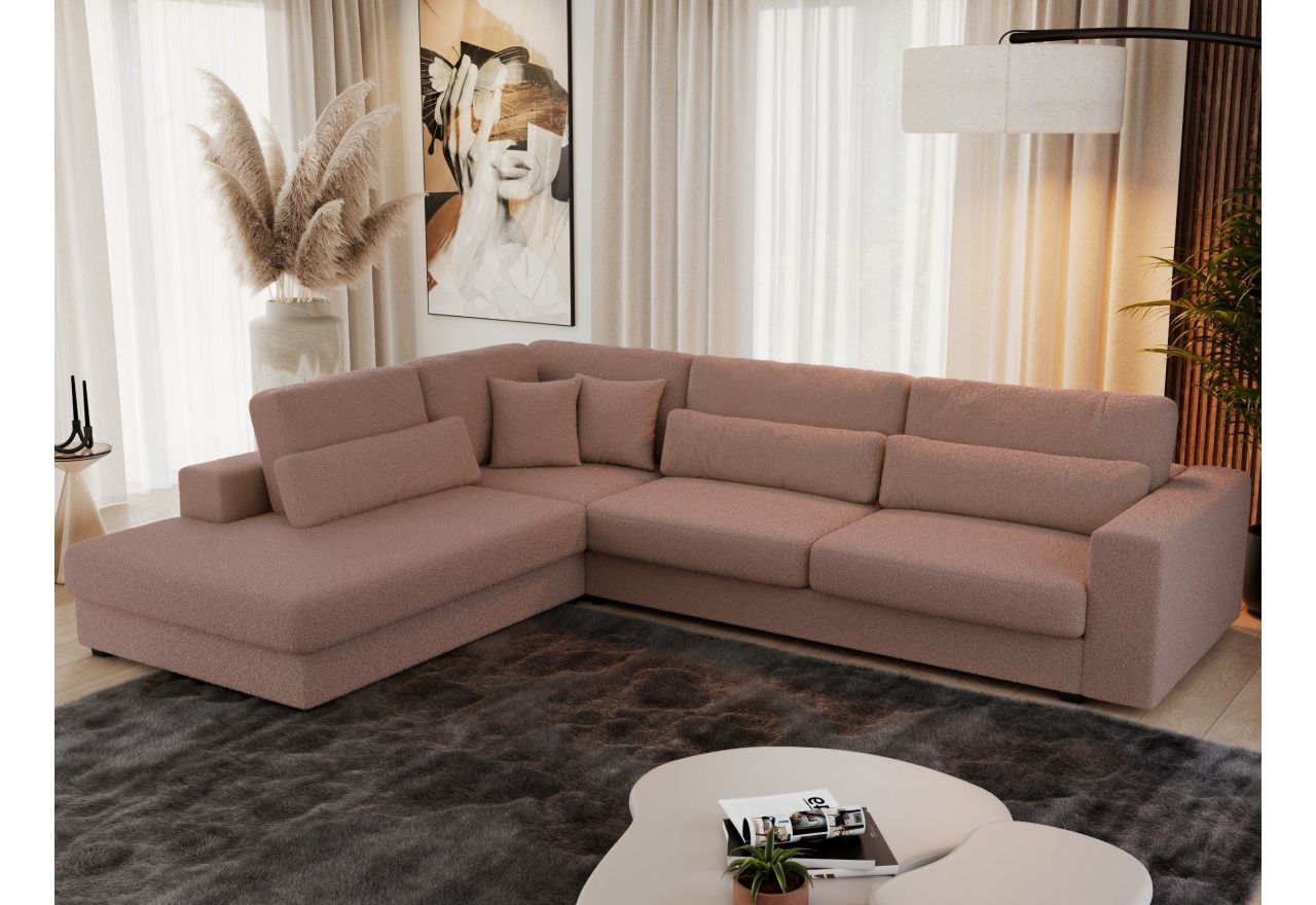 Narożnik SAVONA L - strona lewa - różowy, boucle