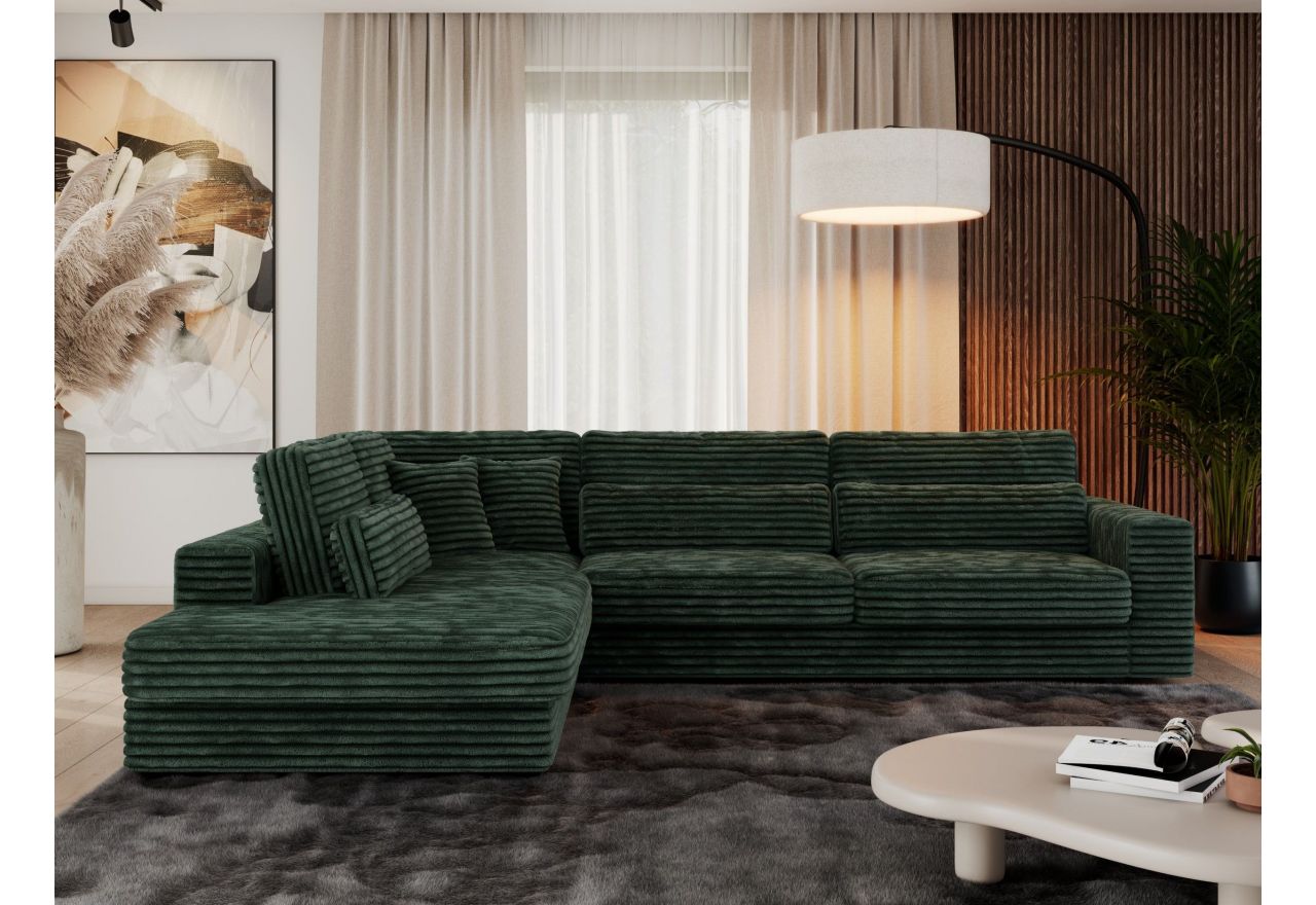 Narożnik SAVONA L - strona lewa - ciemnozielony, sztruks