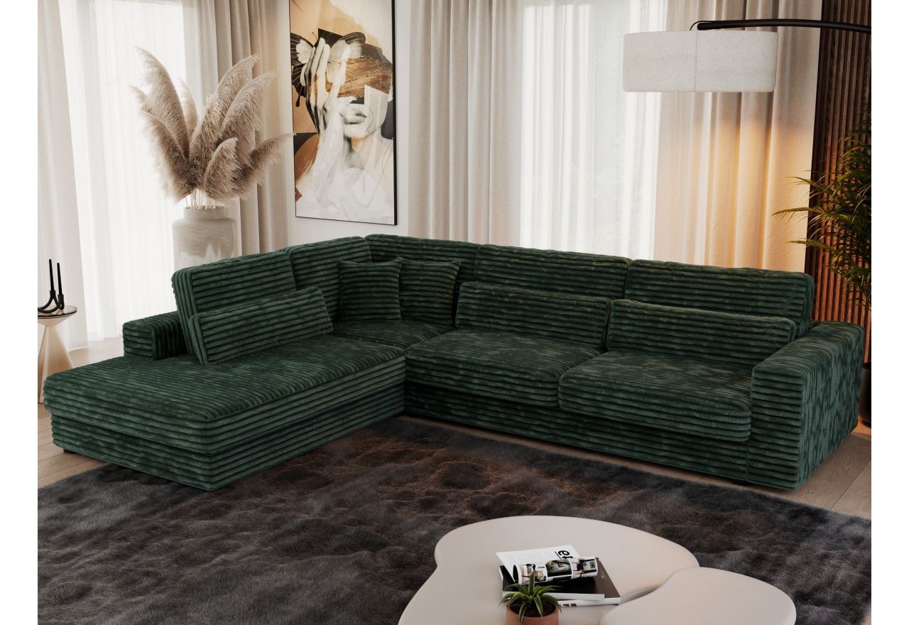 Narożnik SAVONA L - strona lewa - ciemnozielony, sztruks