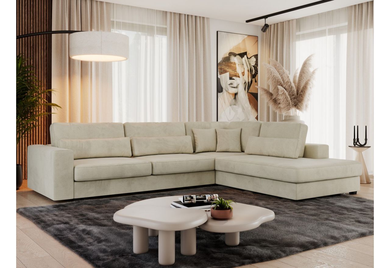 Narożnik SAVONA L - strona prawa - beżowy, welwet