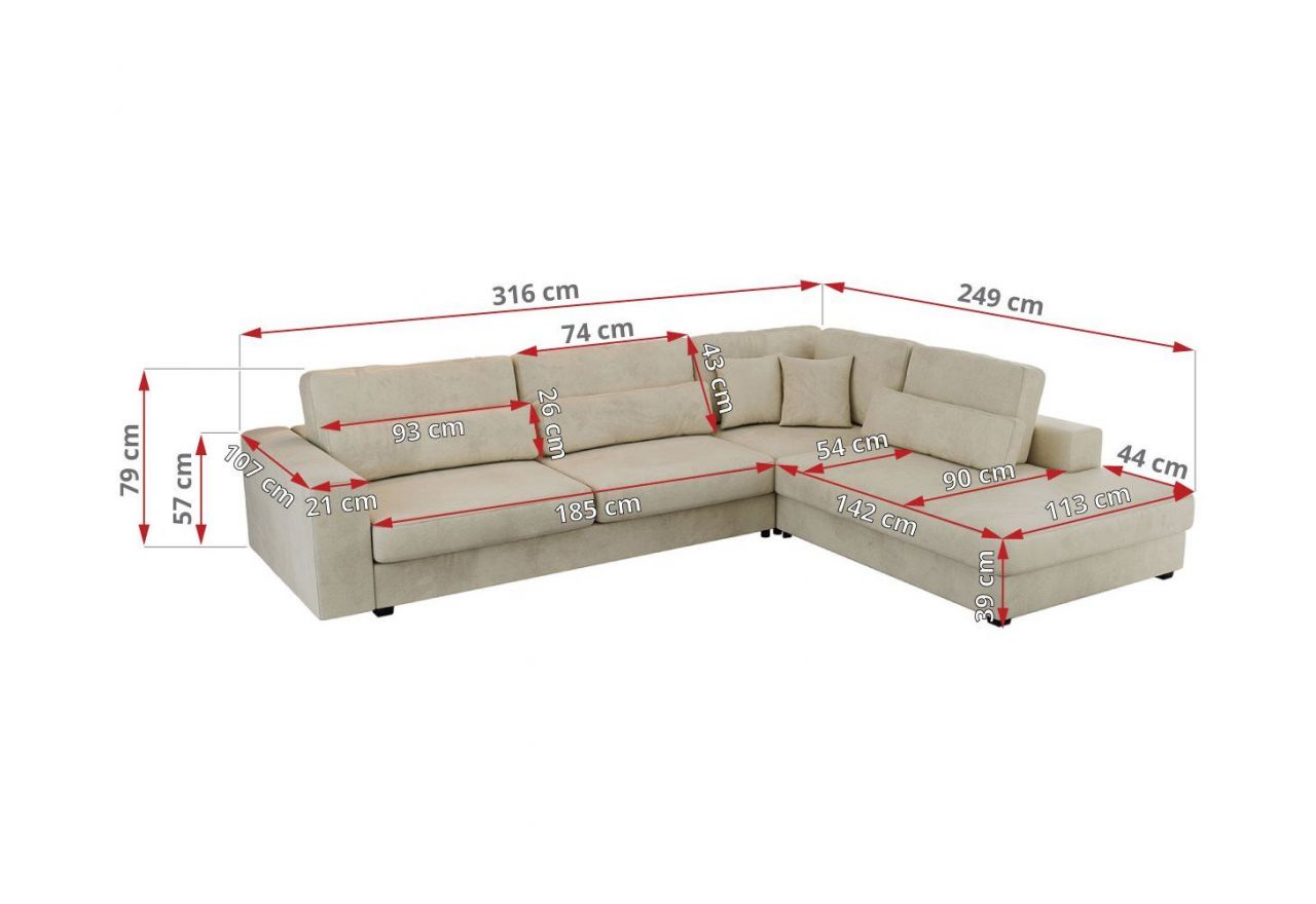 Narożnik SAVONA L - strona prawa - beżowy, welwet