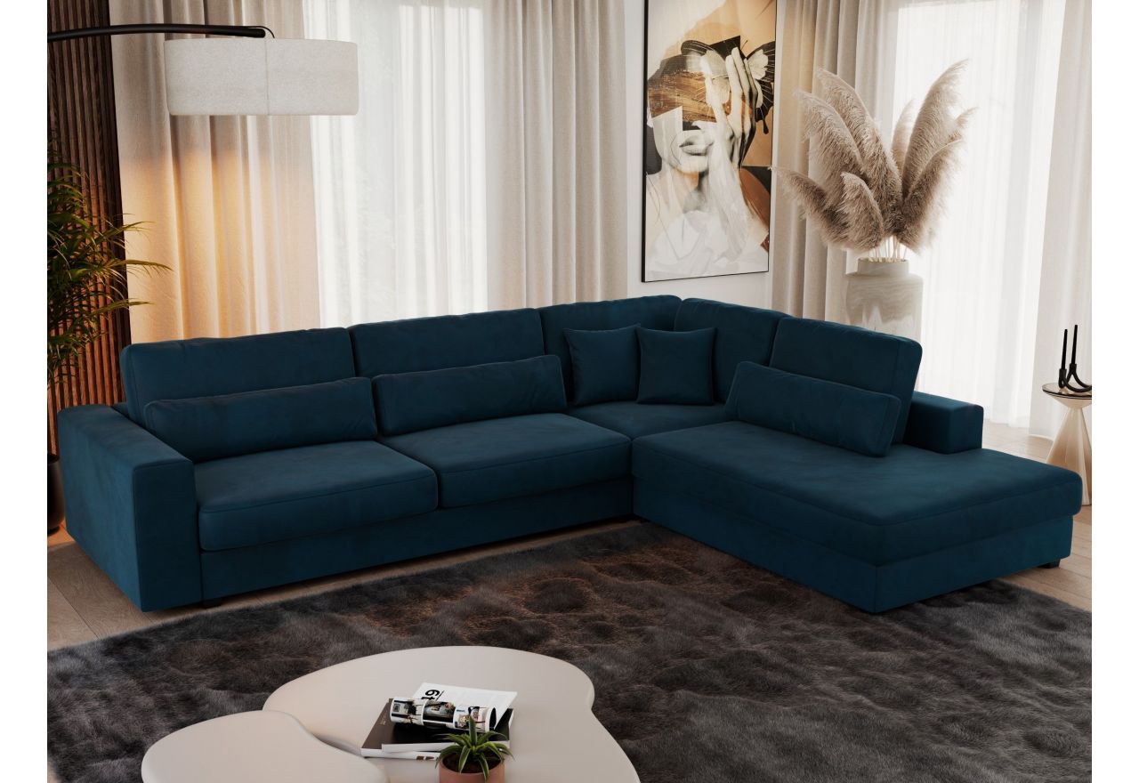 Narożnik SAVONA L - strona prawa - ciemnoniebieski, welwet