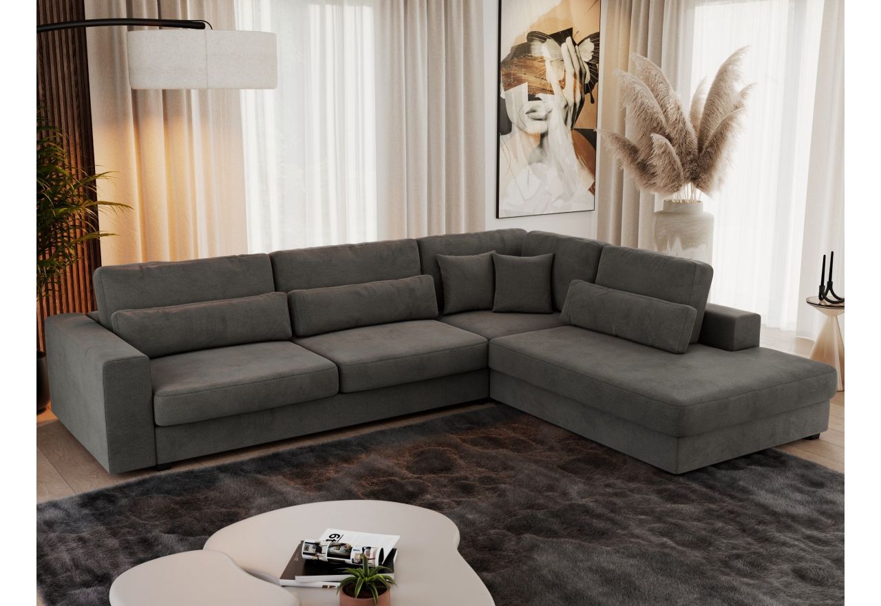 Narożnik SAVONA L - strona prawa - ciemnoszary, welwet