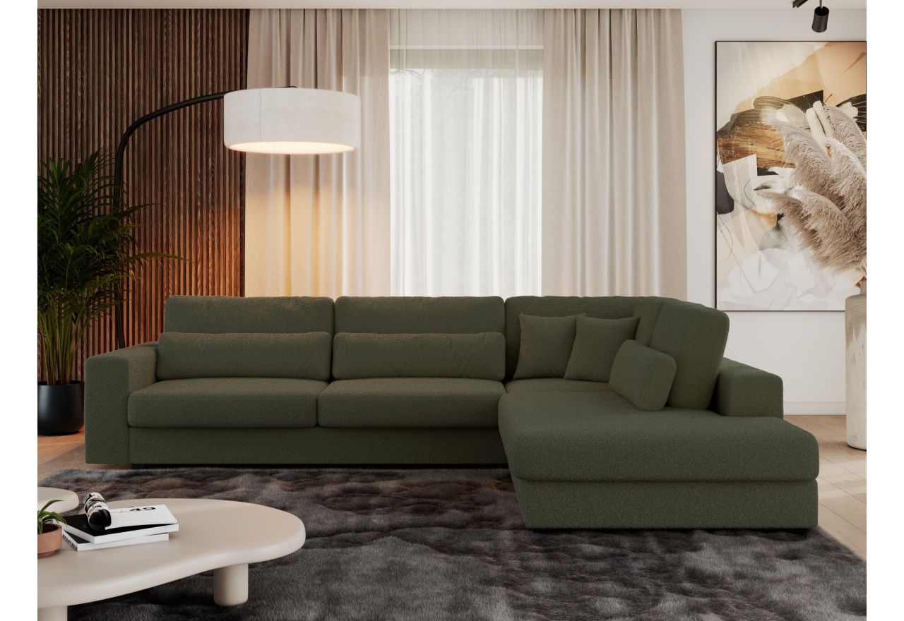 Narożnik SAVONA L - strona prawa - ciemnozielony, boucle