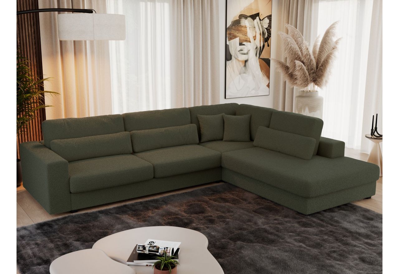 Narożnik SAVONA L - strona prawa - ciemnozielony, boucle