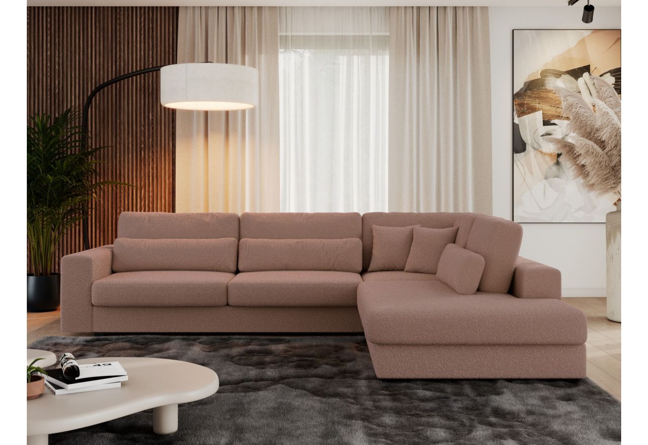 Narożnik SAVONA L - strona prawa - różowy, boucle