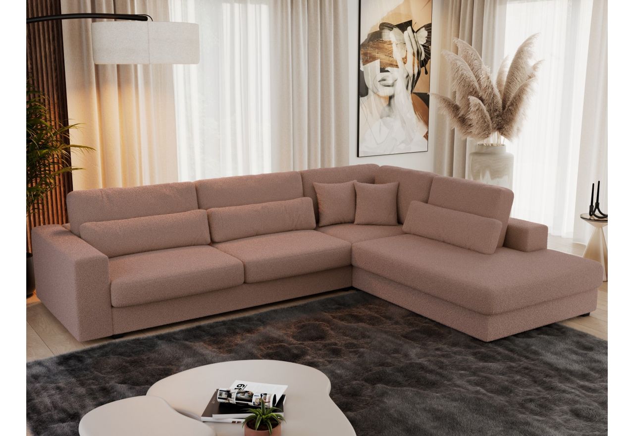 Narożnik SAVONA L - strona prawa - różowy, boucle