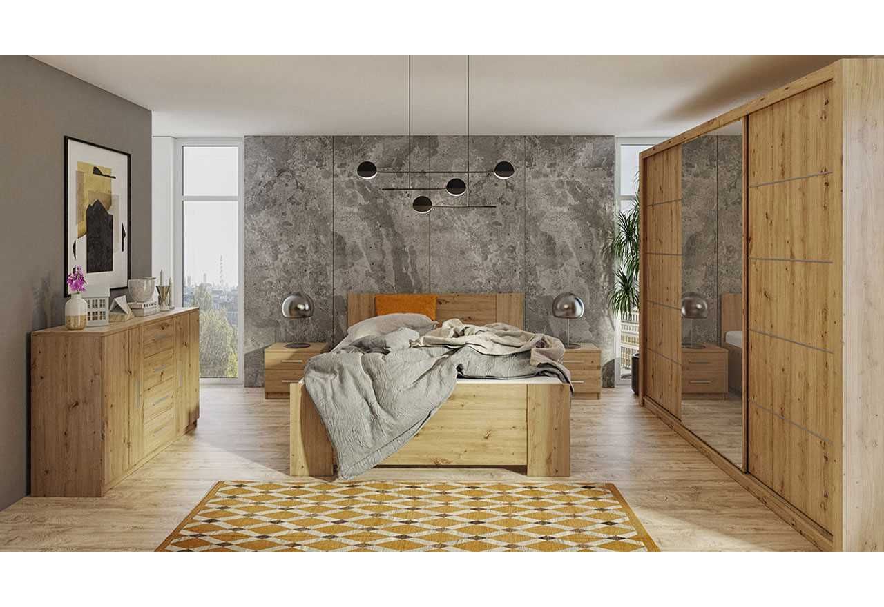 Zestaw mebli do sypialni z dużą szafą 250 i wygodnym łóżkiem 160x200 - BERY Dąb Artisan