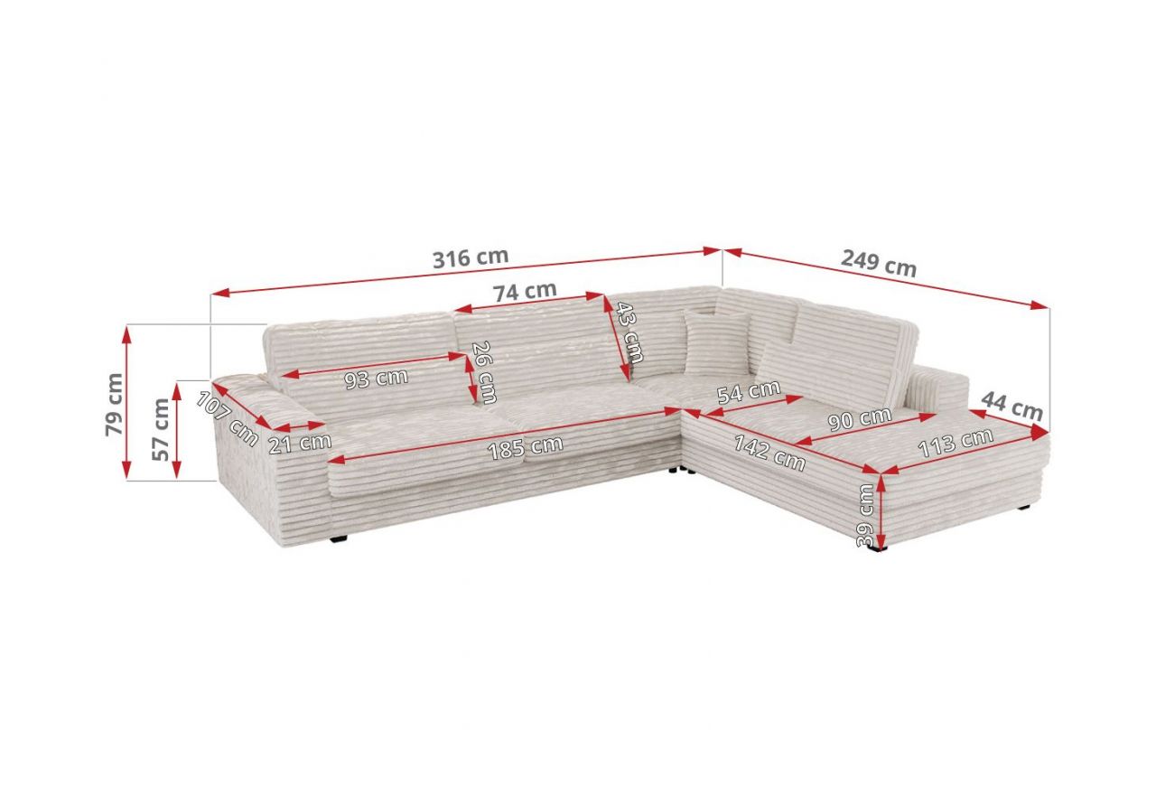 Narożnik SAVONA L - strona prawa - beżowy, sztruks