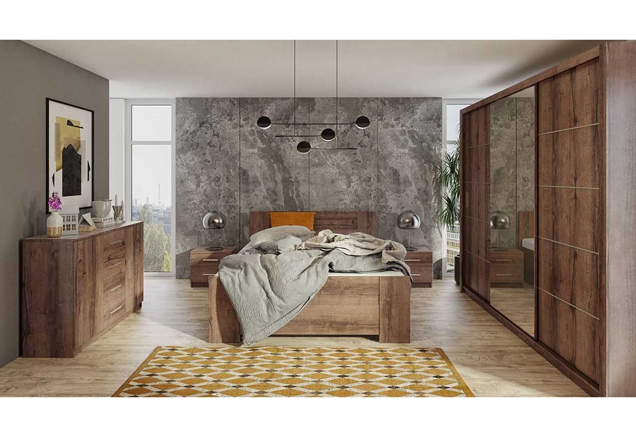 Elegancki zestaw mebli do sypialni z wygodnym łóżkiem 160x200 oraz pojemną szafą 250 - BERY Dąb Monastery