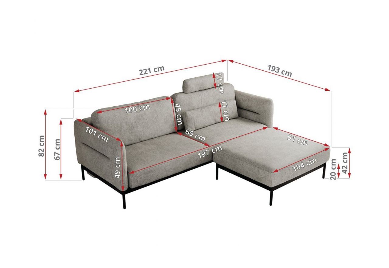 Narożnik SALENTO L - uniwersalny - jasnoszary, struktura