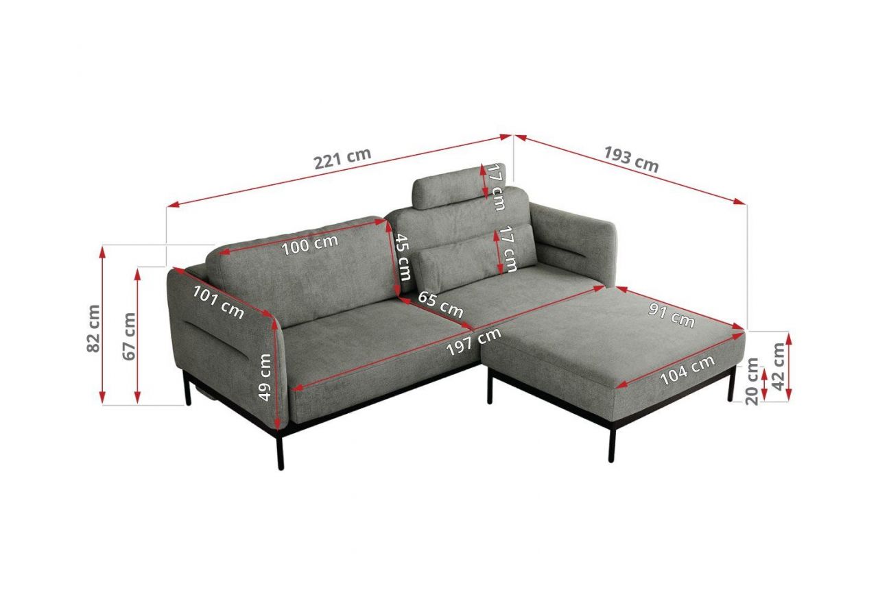 Narożnik SALENTO L - uniwersalny - szary, struktura