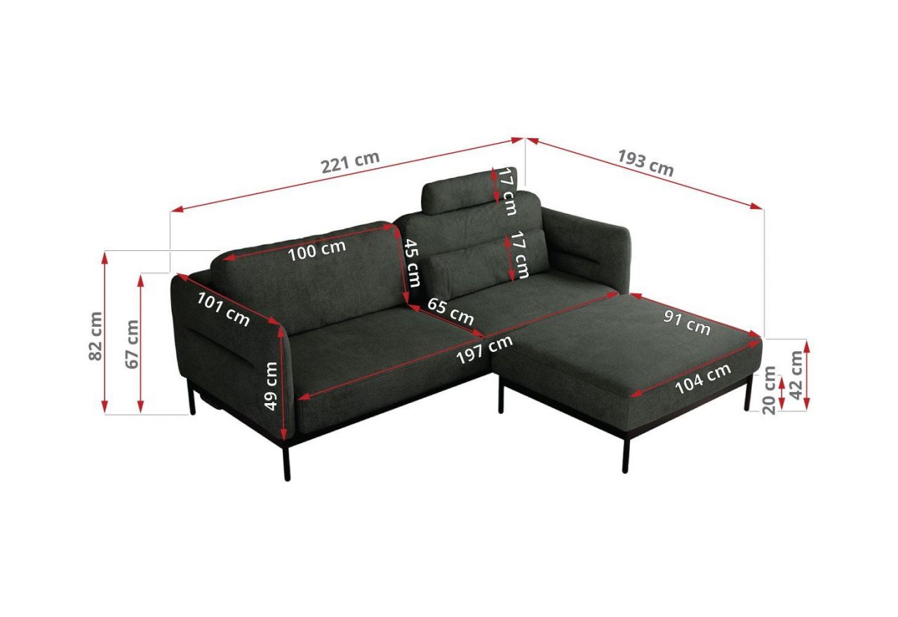 Narożnik SALENTO L - uniwersalny - ciemnoszary, struktura