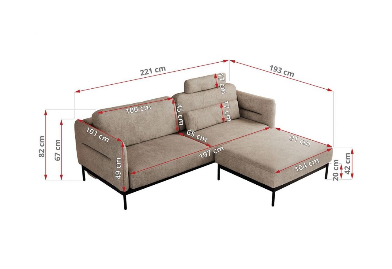 Narożnik SALENTO L - uniwersalny - beżowy, struktura