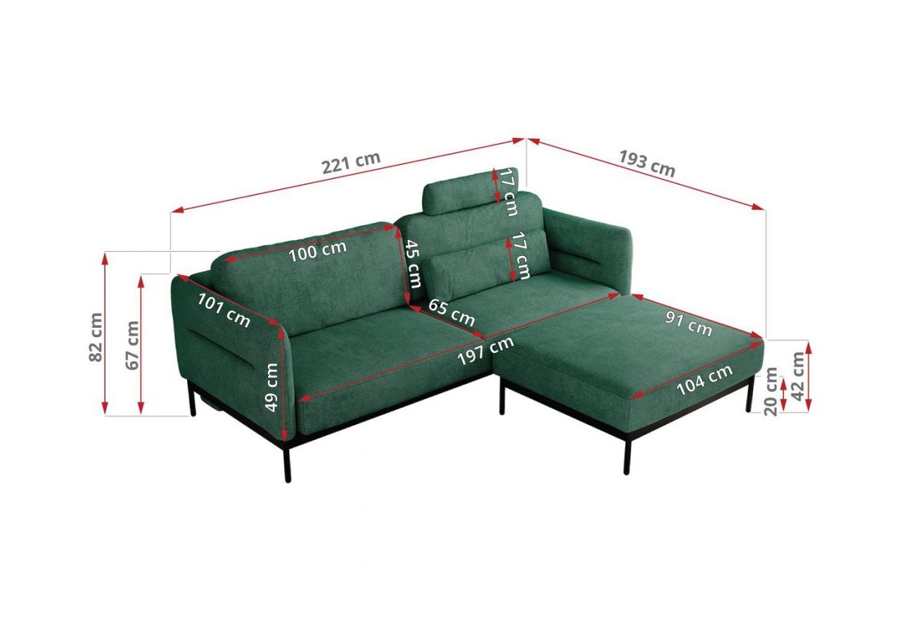 Narożnik SALENTO L - uniwersalny - zielony, struktura