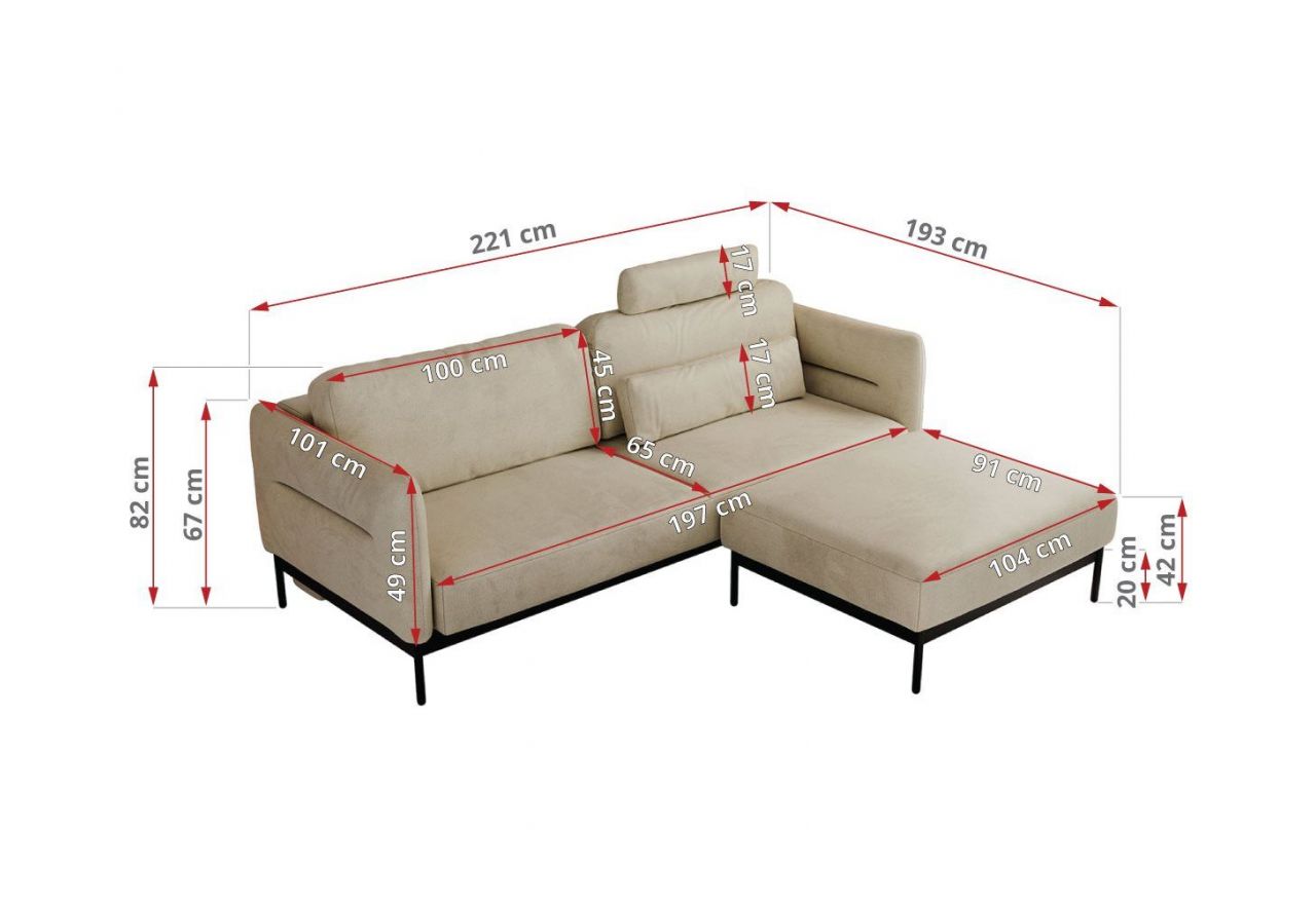 Narożnik SALENTO L - uniwersalny - beżowy, welwet