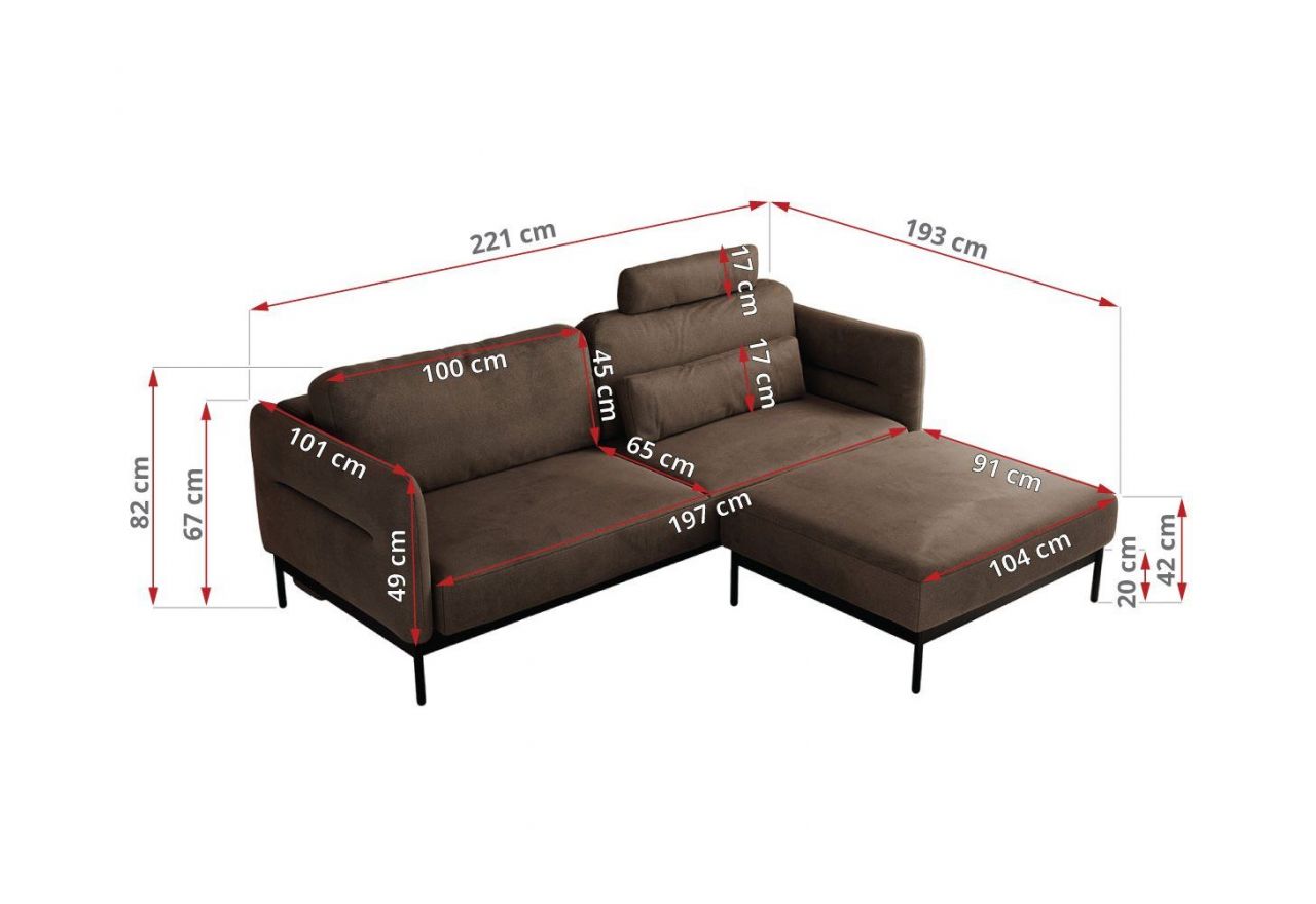 Narożnik SALENTO L - uniwersalny - brązowy, welwet