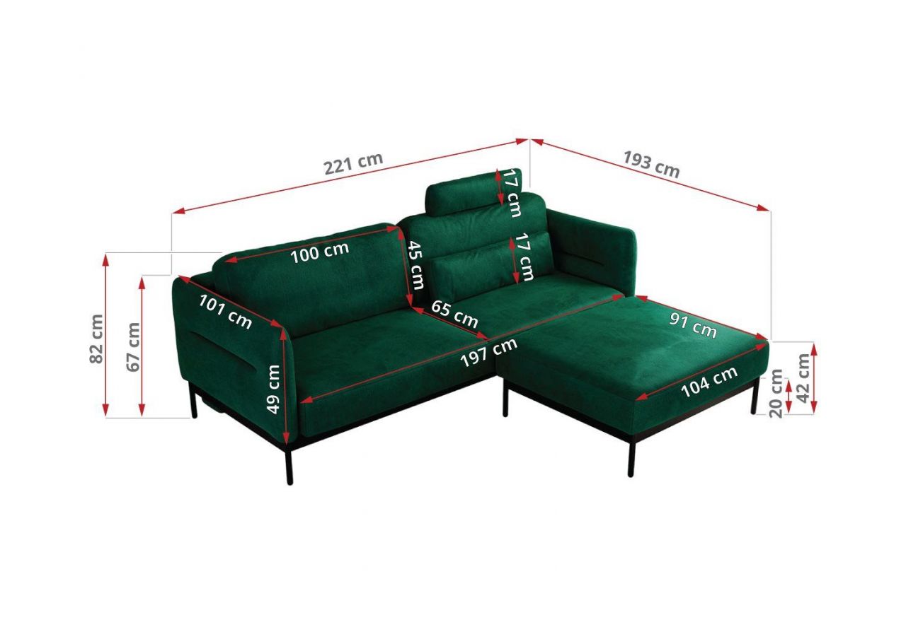 Narożnik SALENTO L - uniwersalny - ciemnozielony, welwet