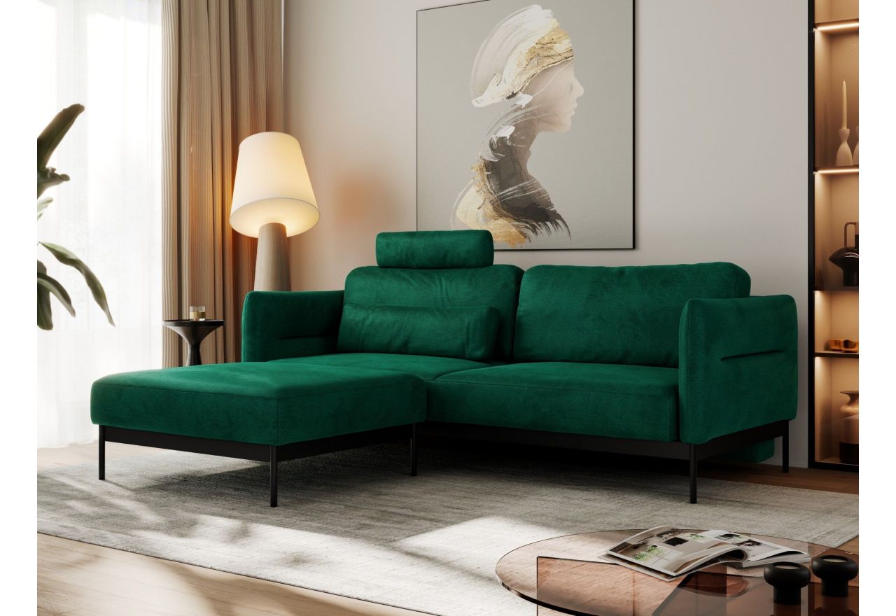 Narożnik SALENTO L - uniwersalny - ciemnozielony, welwet