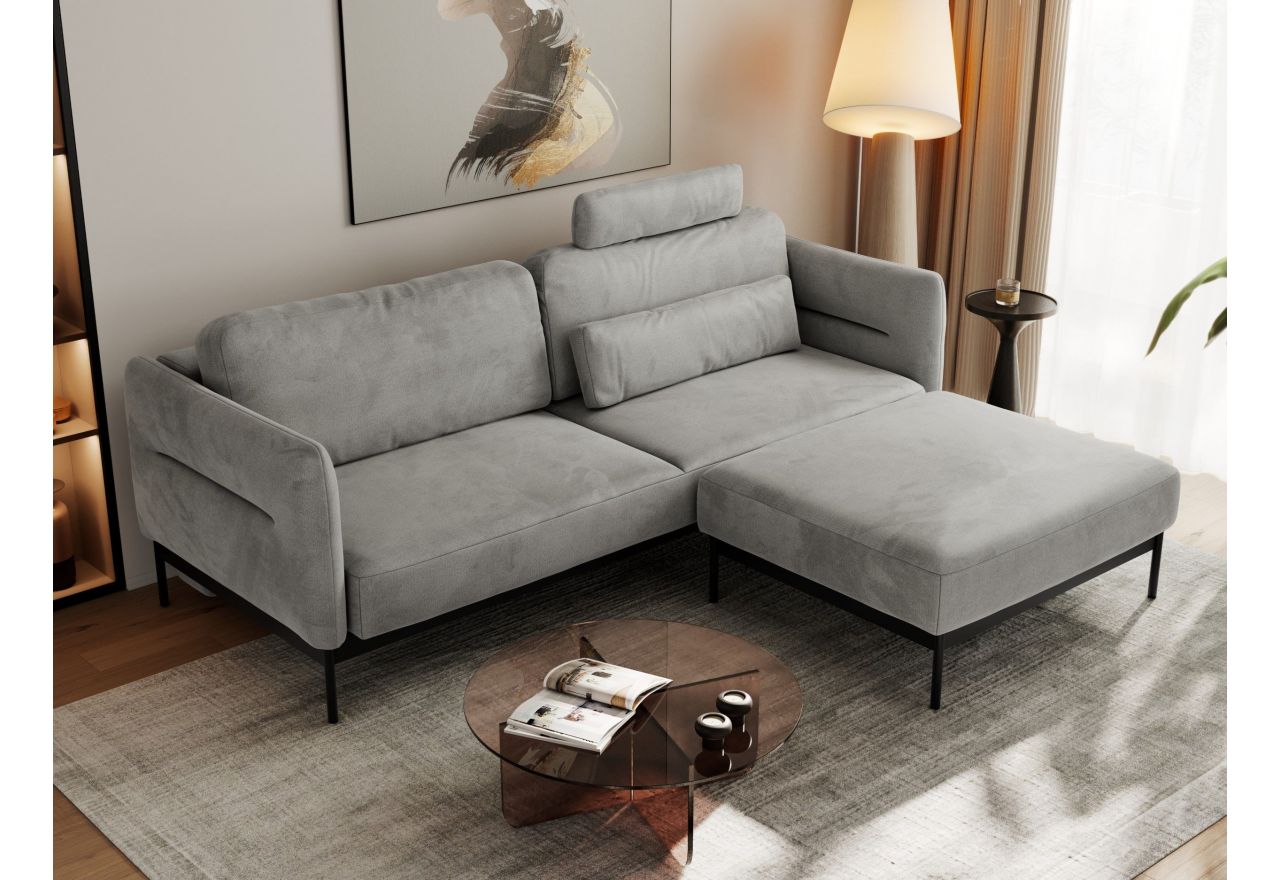 Narożnik SALENTO L - uniwersalny - jasnoszary, welwet