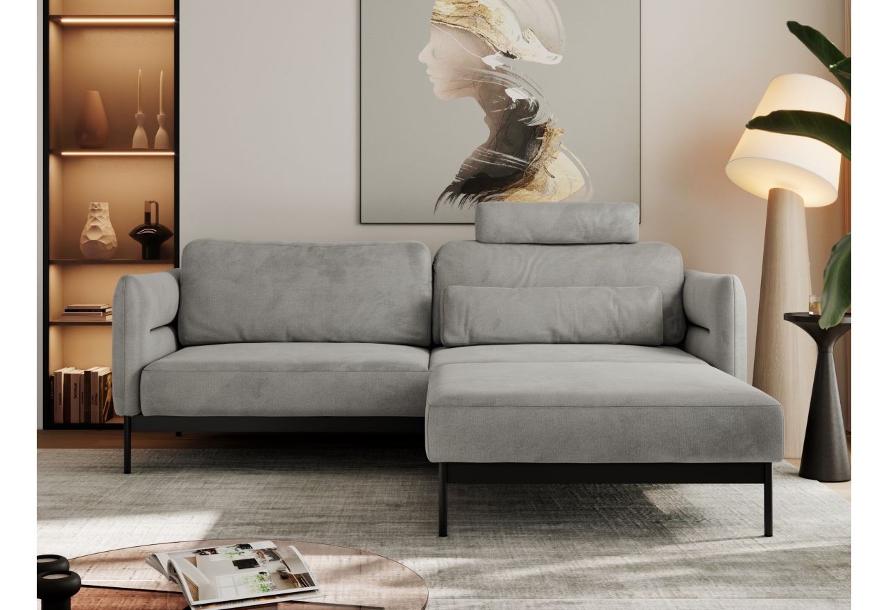 Narożnik SALENTO L - uniwersalny - jasnoszary, welwet