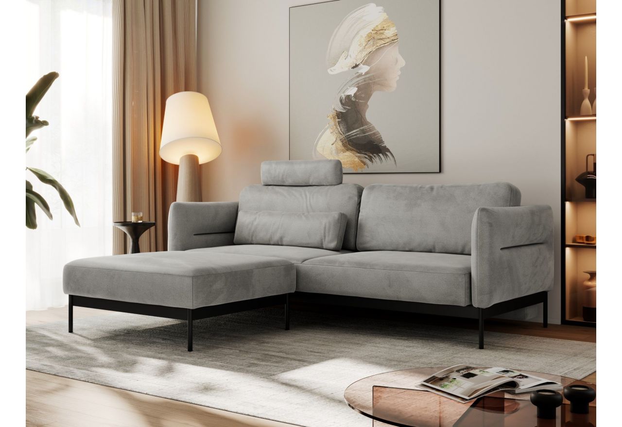 Narożnik SALENTO L - uniwersalny - jasnoszary, welwet