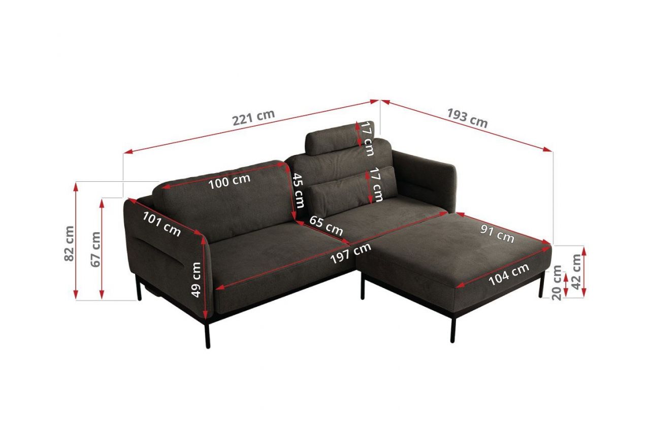 Narożnik SALENTO L - uniwersalny - ciemnoszary, welwet