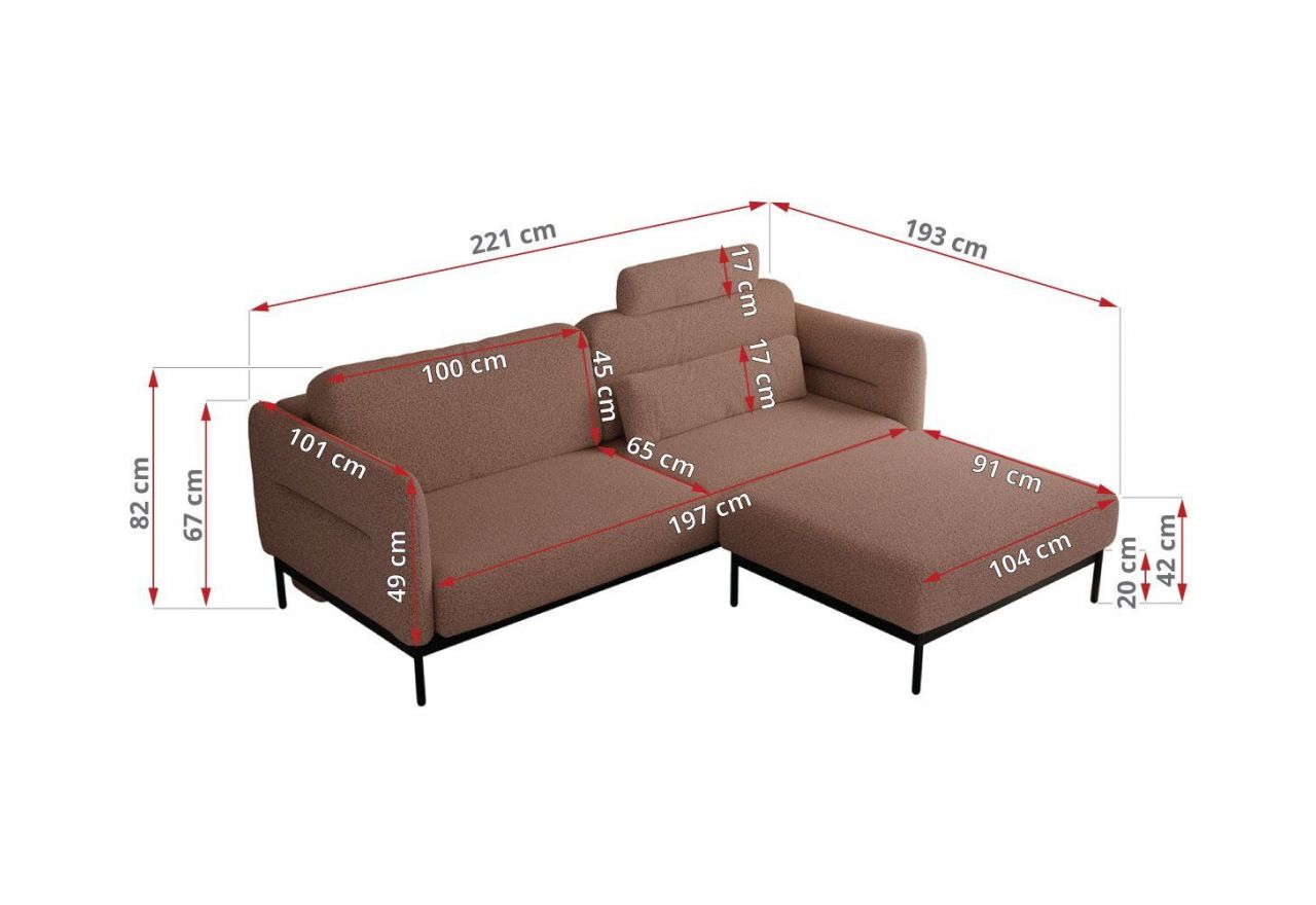 Narożnik SALENTO L - uniwersalny - różowy, boucle