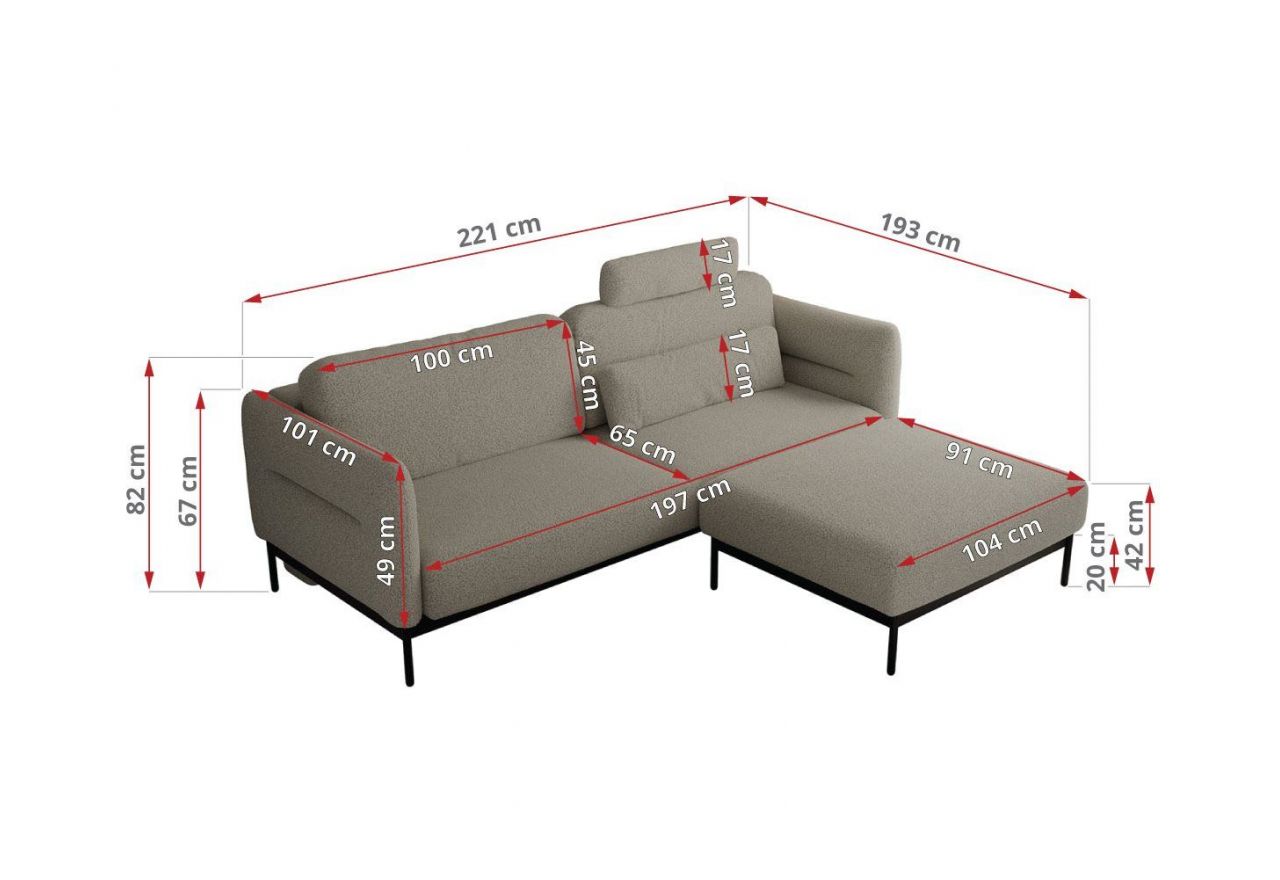 Narożnik SALENTO L - uniwersalny - szary, boucle