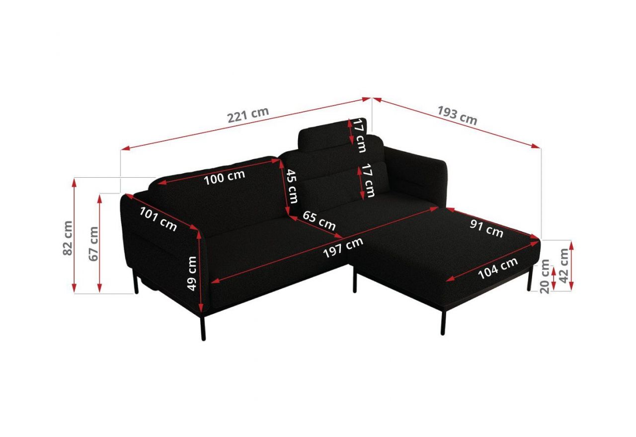 Narożnik SALENTO L - uniwersalny - czarny, boucle