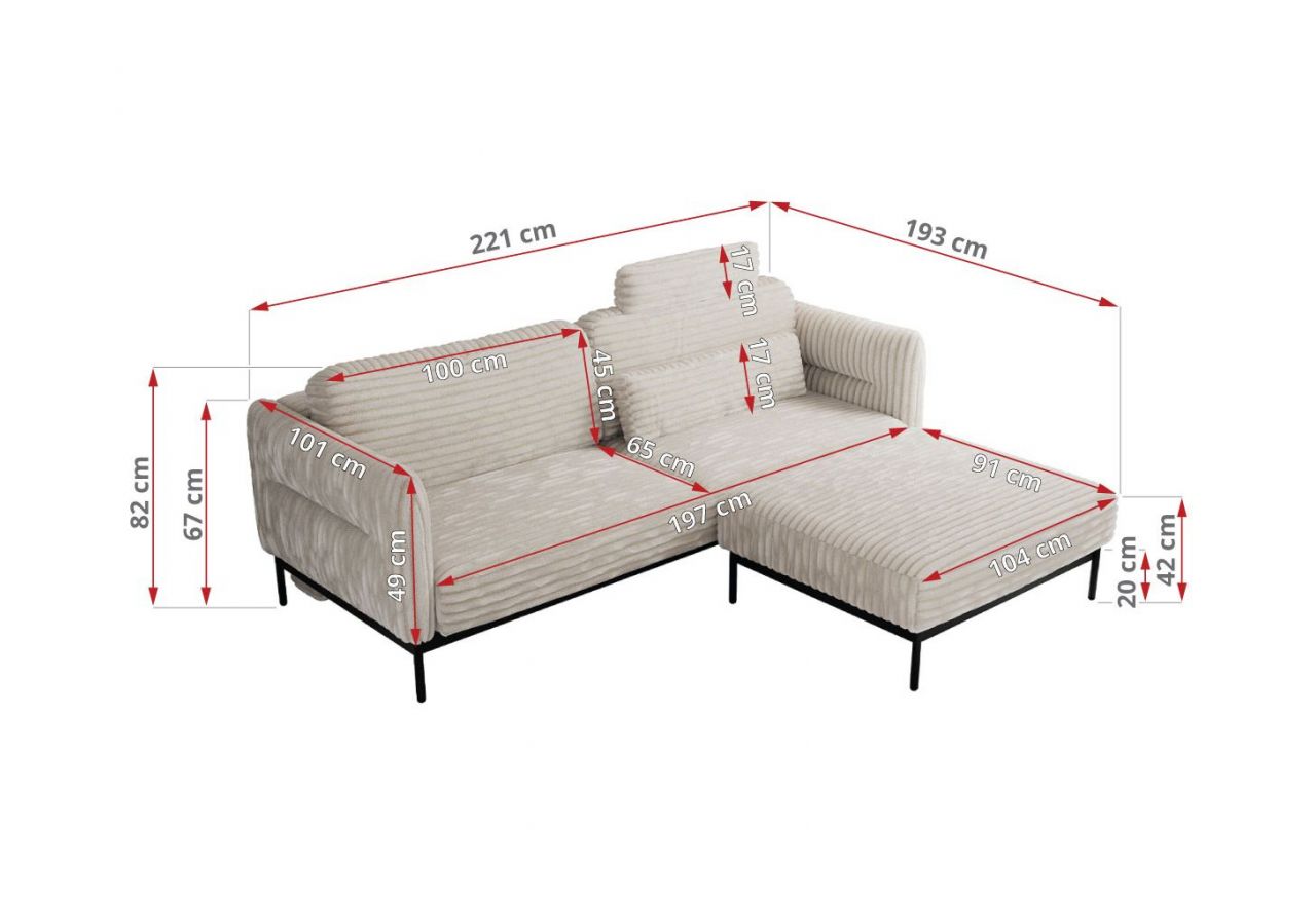 Narożnik SALENTO L - uniwersalny - beżowy, sztruks