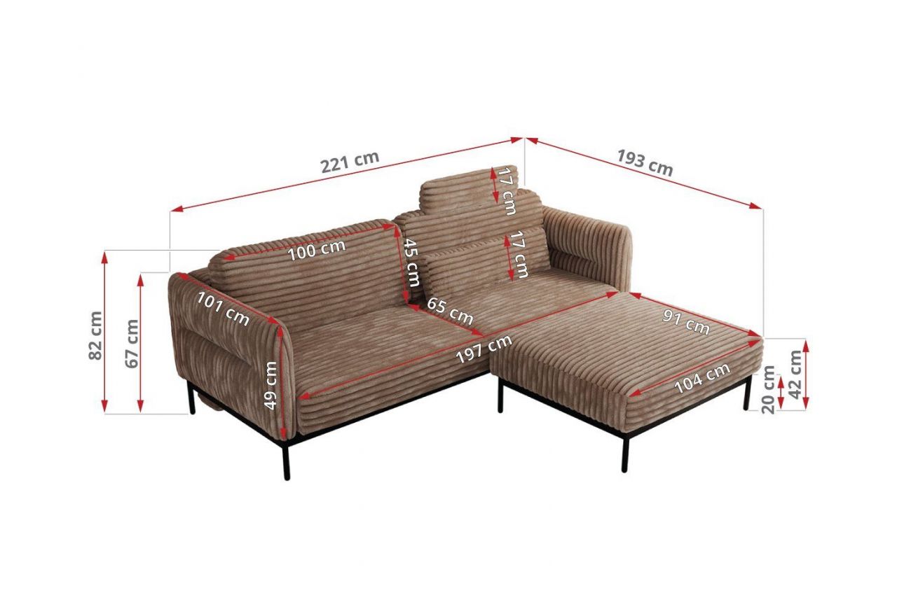 Narożnik SALENTO L - uniwersalny - brązowy, sztruks