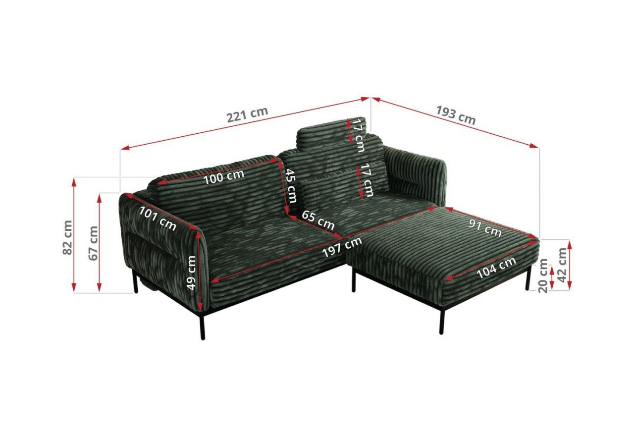 Narożnik SALENTO L - uniwersalny - ciemnozielony, sztruks