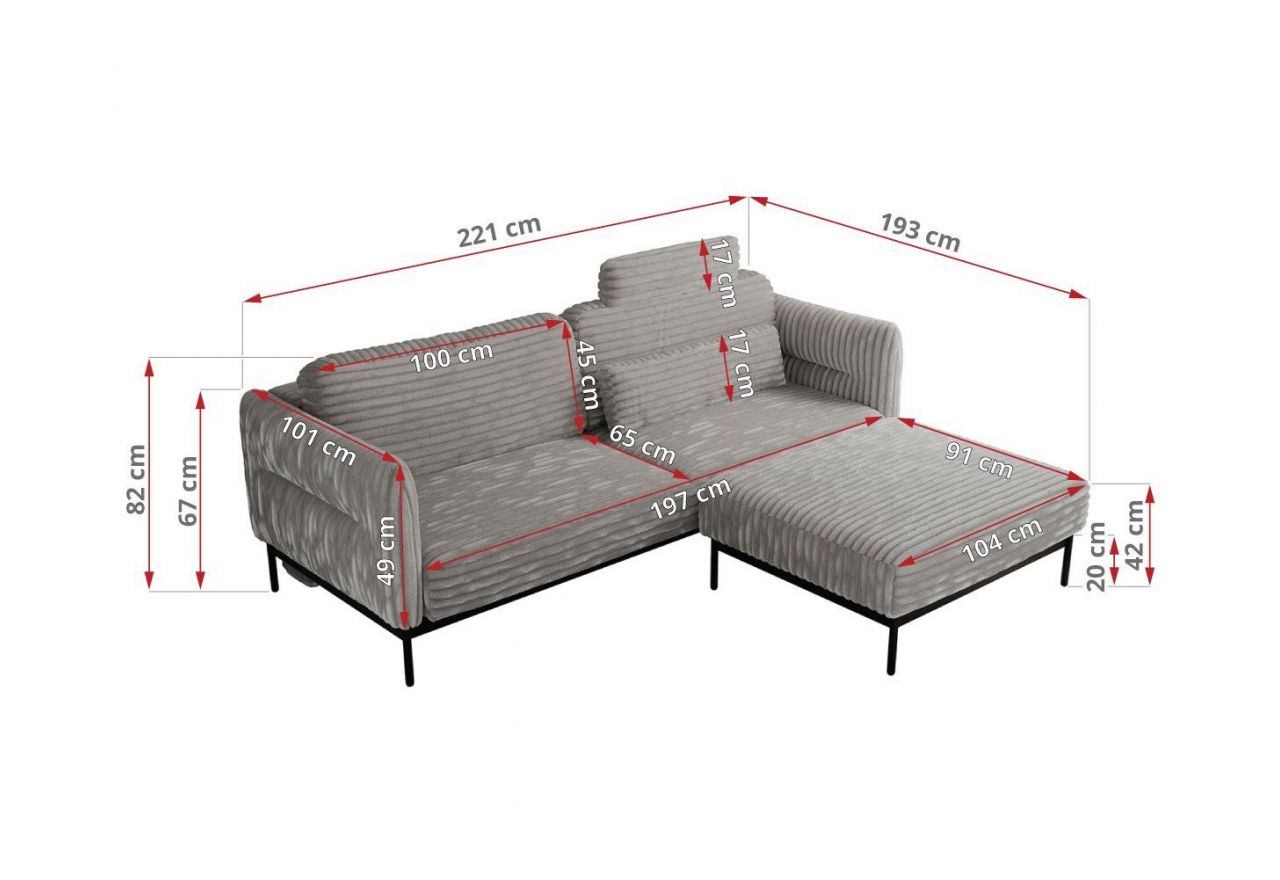 Narożnik SALENTO L - uniwersalny - jasnoszary, sztruks