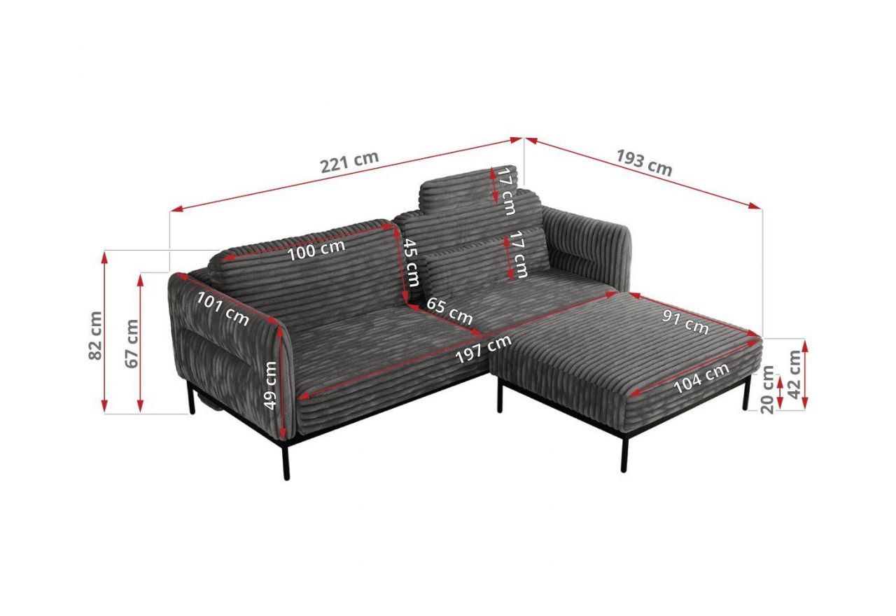 Narożnik SALENTO L - uniwersalny - szary, sztruks