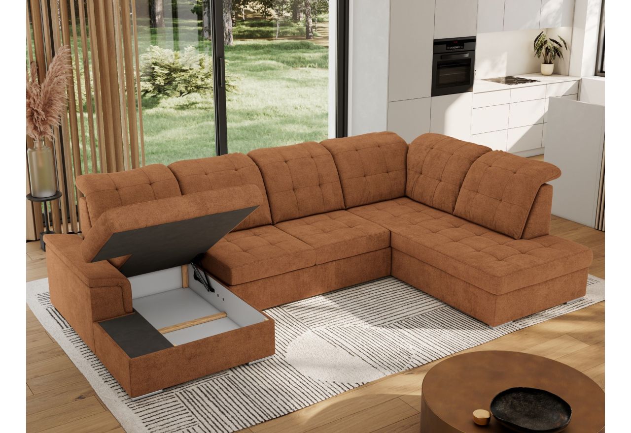 Narożnik MADRITO U - strona prawa - pomarańczowy, struktura