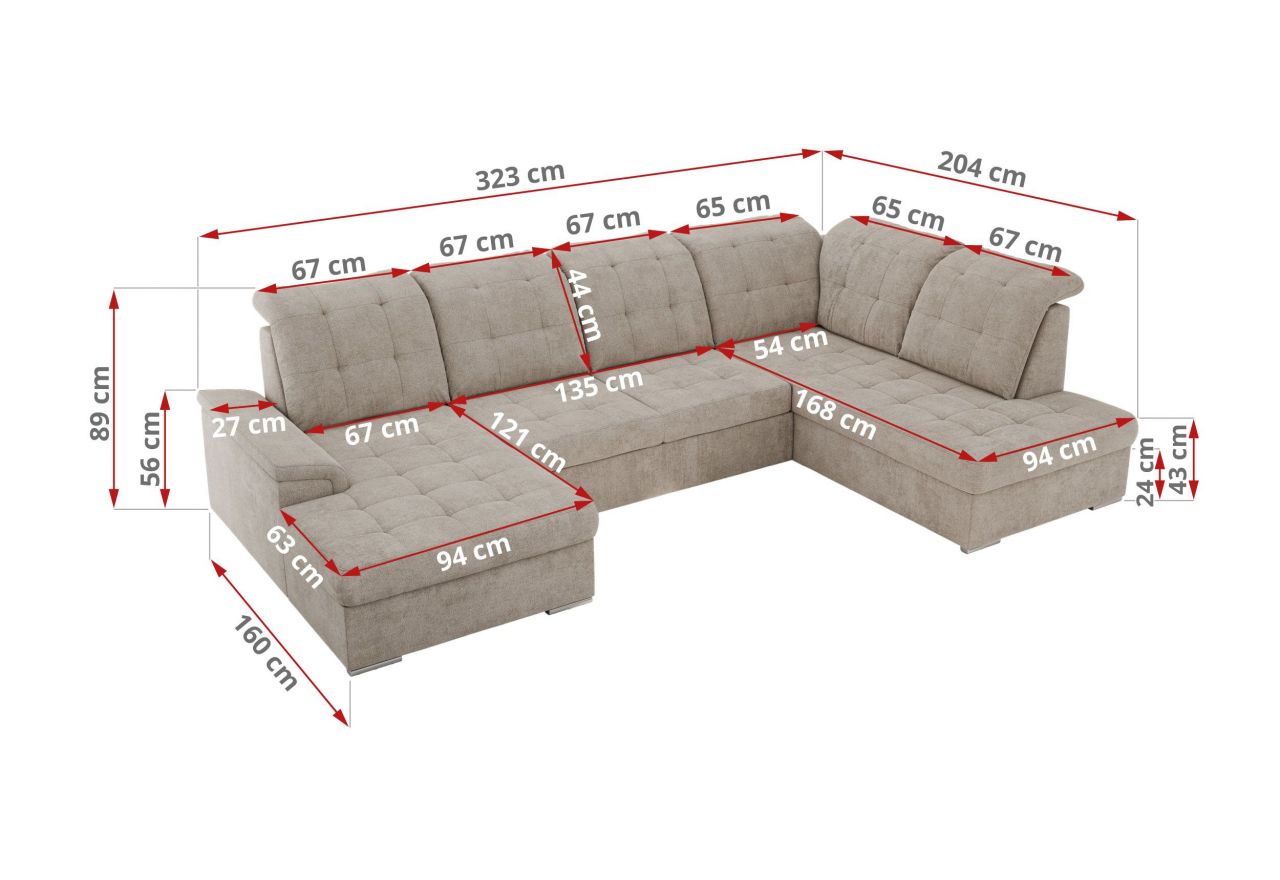 Narożnik MADRITO U - strona prawa - beżowy, struktura