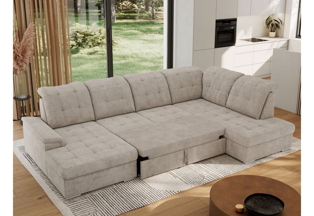 Narożnik MADRITO U - strona prawa - beżowy, struktura